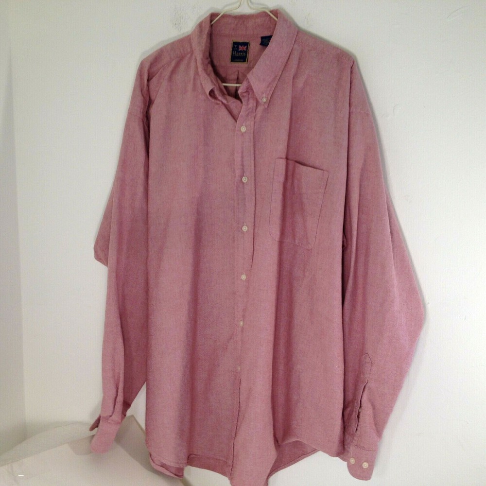 T Harris London Mens Button Down Long Sleeve Dark Pink Shirt Size XL